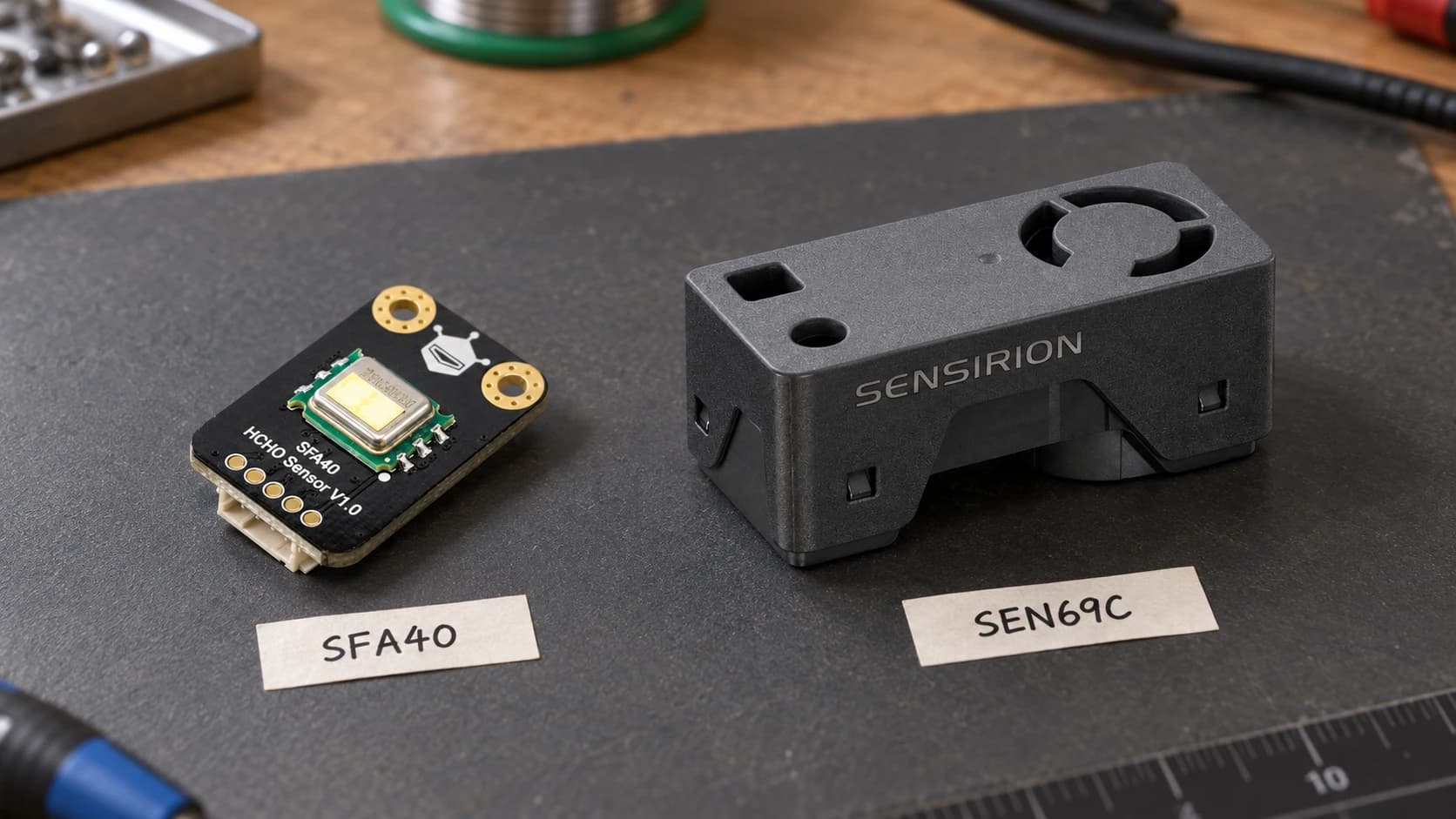Illustration of SFA40 and SEN69C sensor modules side by side